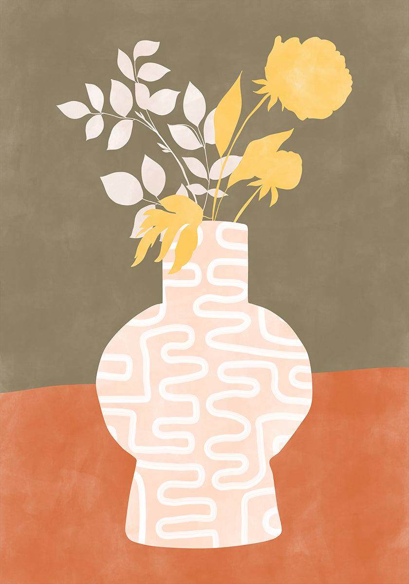 Póster Florero estilizado con patrones blancos