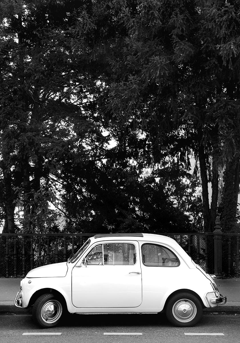 Póster Mini coche en blanco y negro