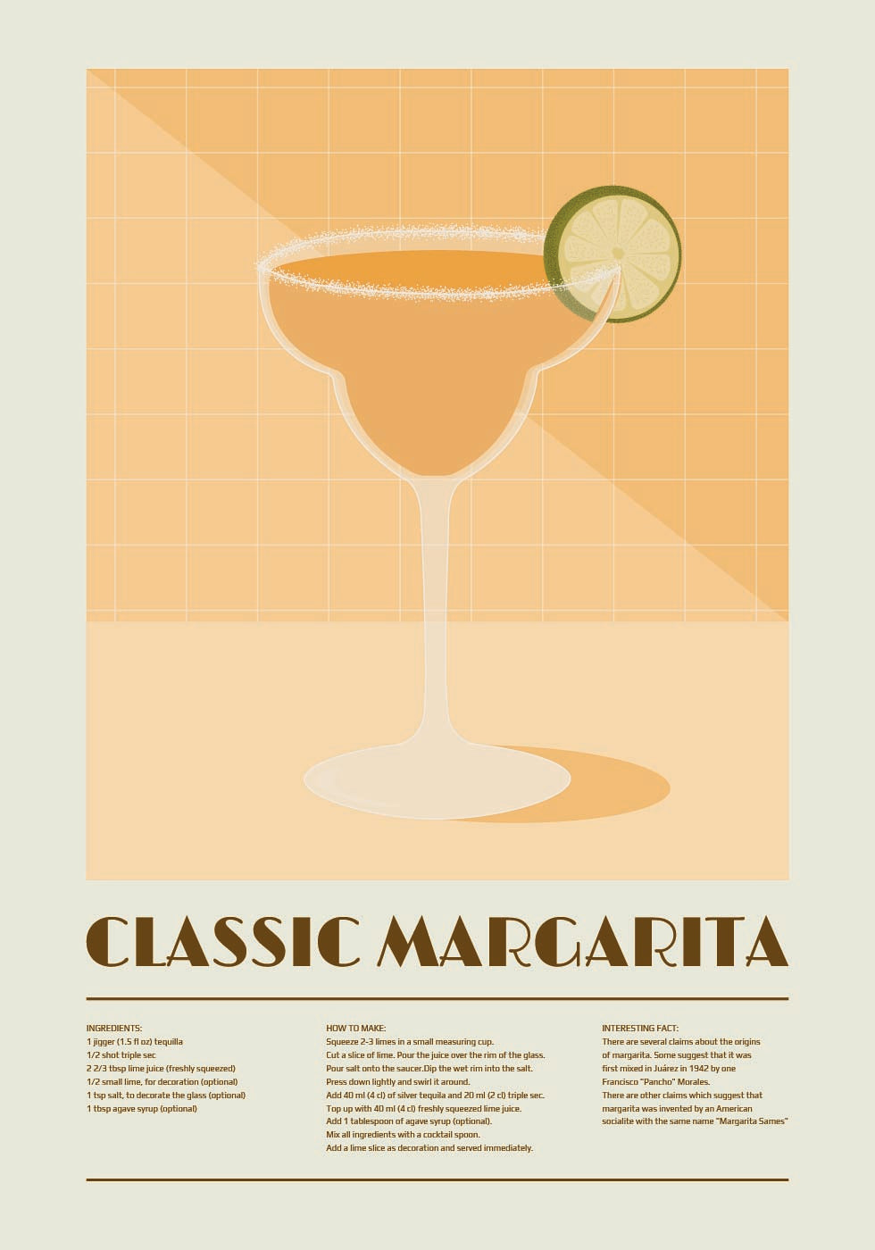 Cóctel Margarita clásico, arte de recetas Póster