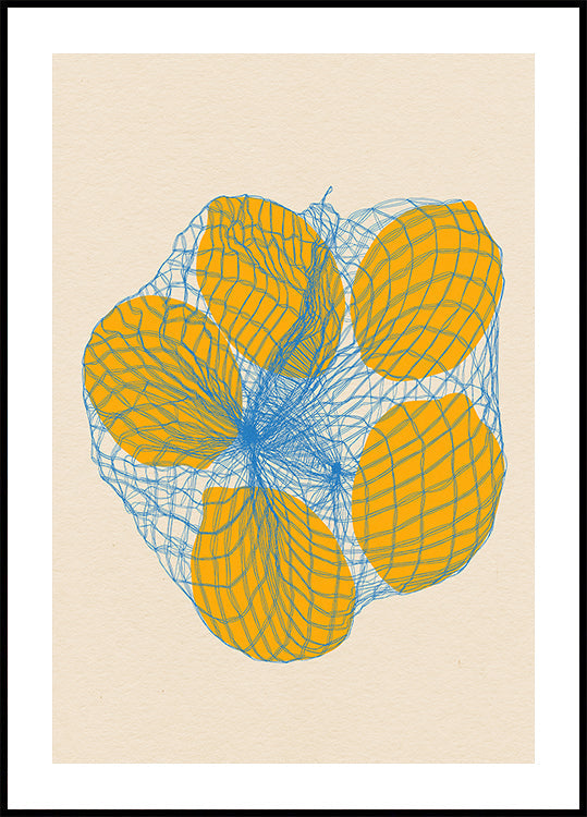 Cinco limones en una bolsa de red Póster