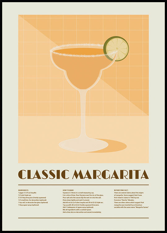 Cóctel Margarita clásico, arte de recetas Póster
