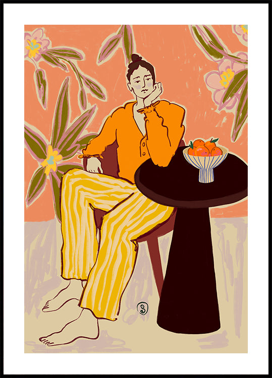 Póster Mujer con naranjas