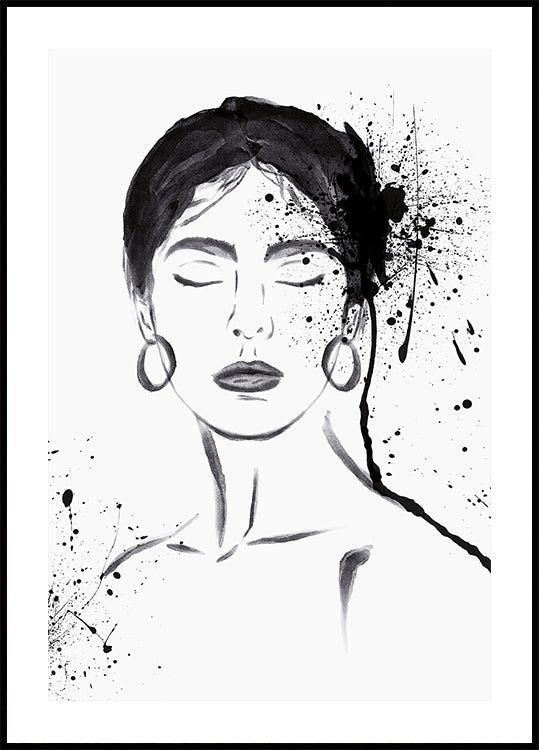 Retrato de tinta de mujer Póster