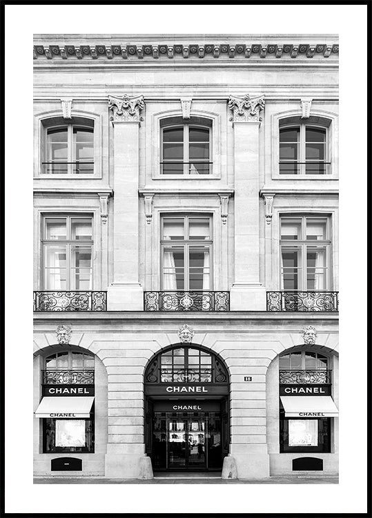 Chanel Paris Boutique Blanco y Negro Póster