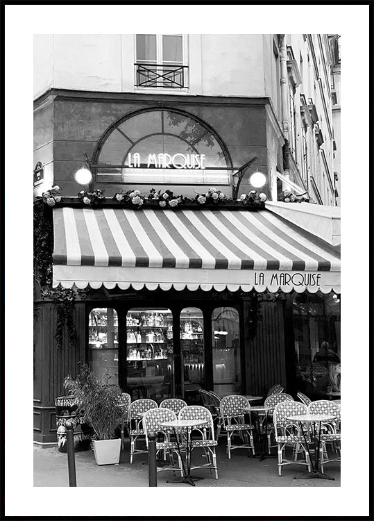 Café de París La Marquise en blanco y negro Póster