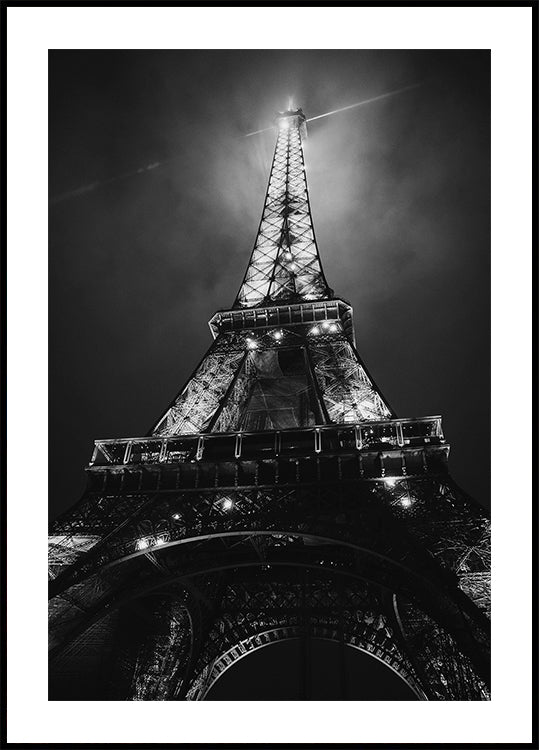 Póster Torre Eiffel París Noche Blanco y Negro