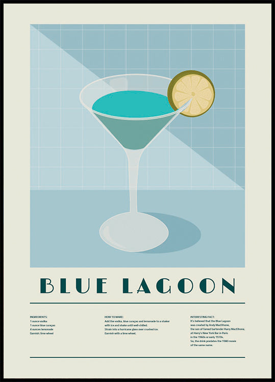 Cóctel Blue Lagoon, arte de recetas Póster