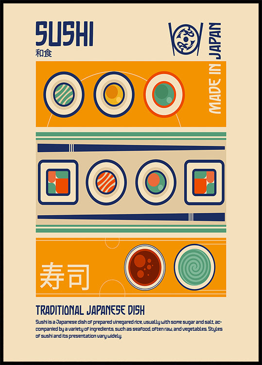 Póster Impresión de comida japonesa de sushi
