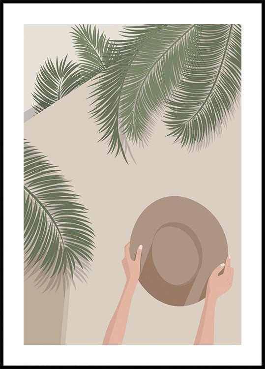 Disfruta el momento 1, palmeras tropicales y sombrero de verano Póster