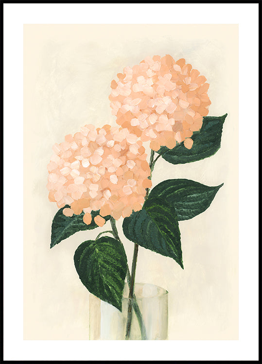 Hortensias de coral en un jarrón.
