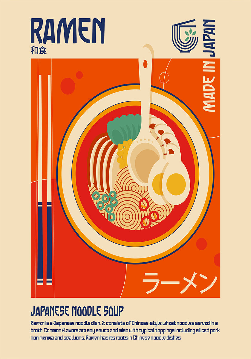Impresión de comida japonesa ramen Póster