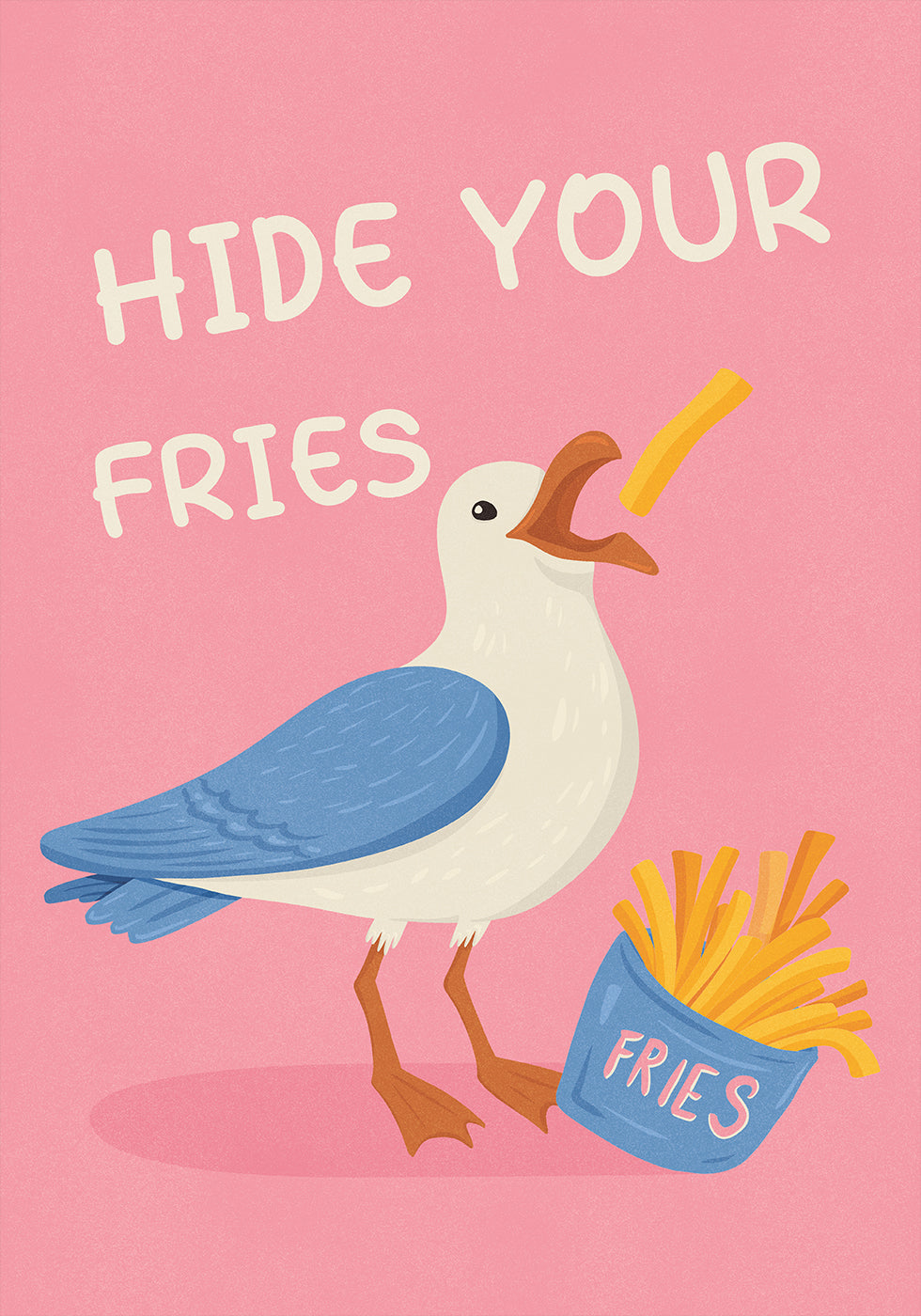 Gaviota con papas fritas Ilustración humorística Póster