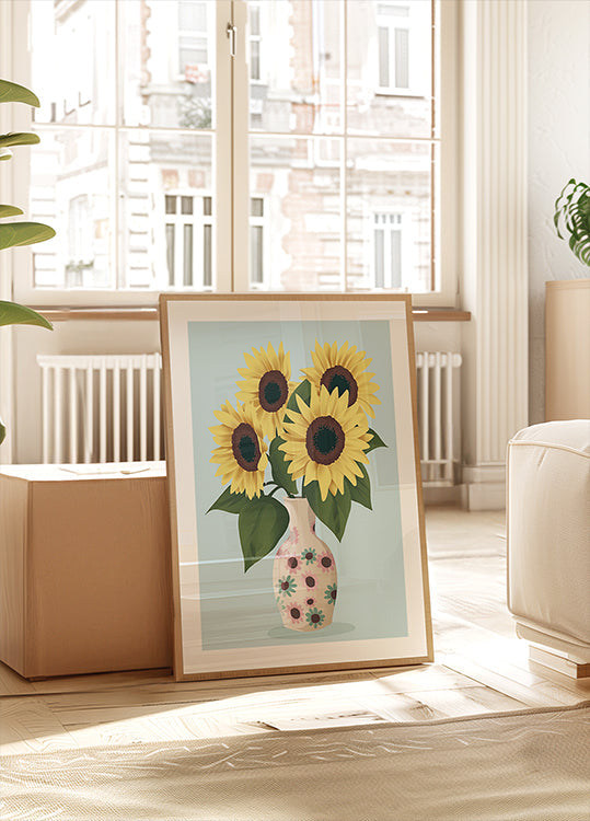 Póster Florero de girasoles
