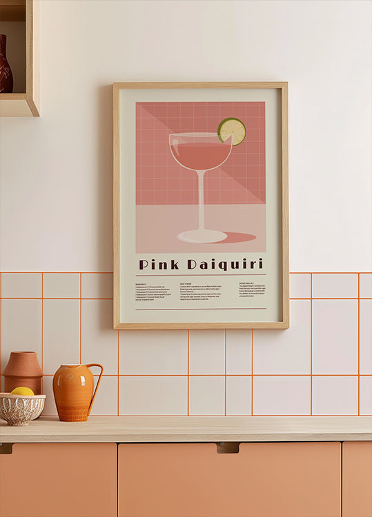 Cóctel Daiquiri Rosa, Receta Retro Póster