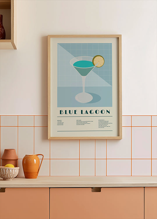 Cóctel Blue Lagoon, arte de recetas Póster