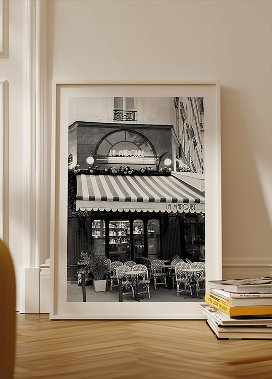 Café de París La Marquise en blanco y negro Póster