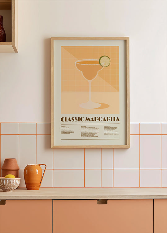 Cóctel Margarita clásico, arte de recetas Póster