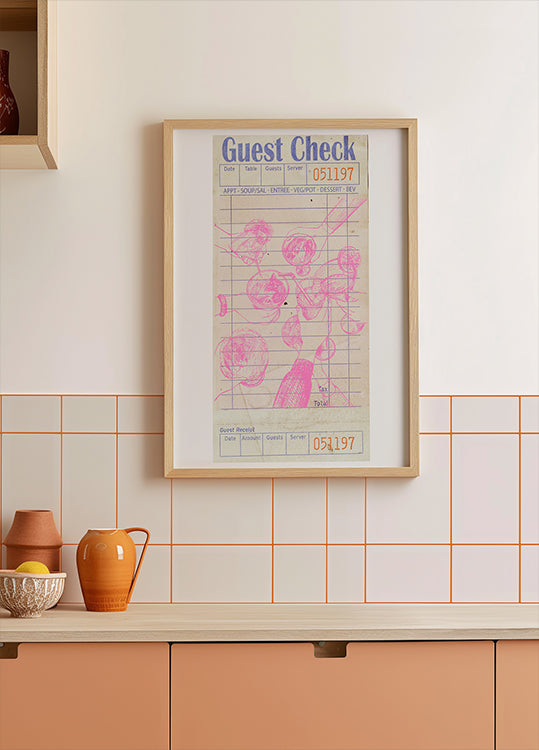 Saludos Invitado Cheque Rosa Póster