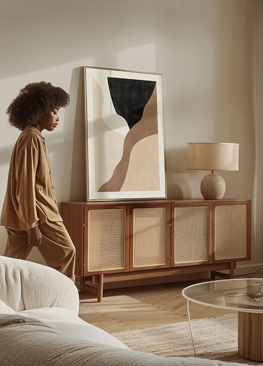 Arte abstracto beige y marrón Póster