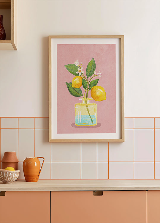Manojo de limones en florero Póster