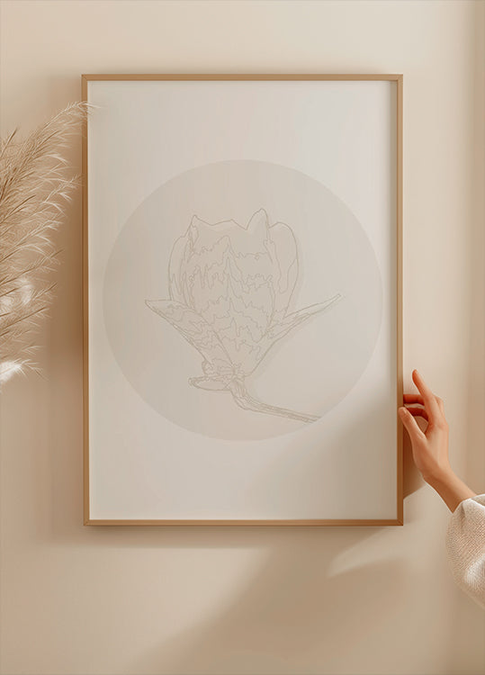 Magnolia Elegance, arte lineal botánico Póster