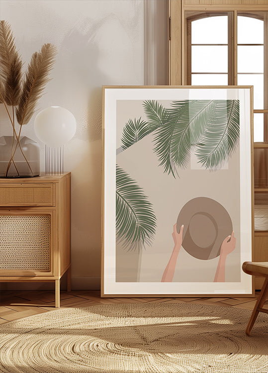 Disfruta el momento 1, palmeras tropicales y sombrero de verano Póster