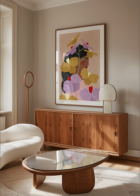 Escondido detrás de flores amarillas y moradas Póster