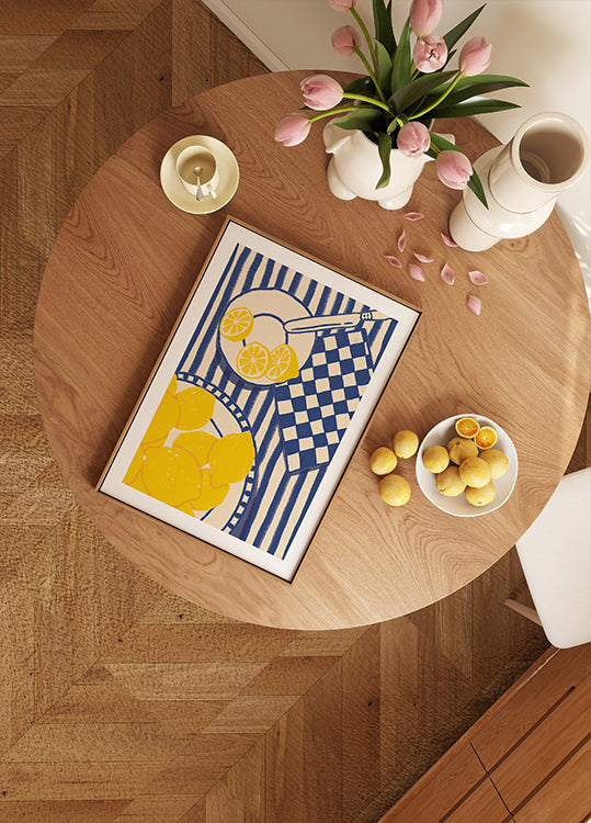 Dulzura de limón, cocina mediterránea divertida con rayas azules Póster