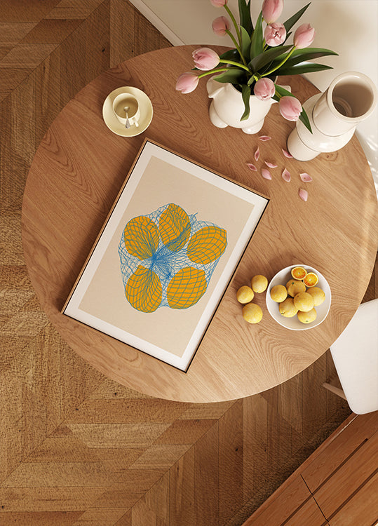 Cinco limones en una bolsa de red Póster