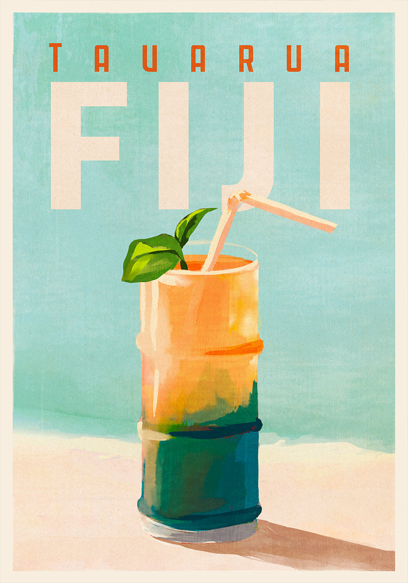 Arte de viaje de cócteles de Tavarua Fiji Póster
