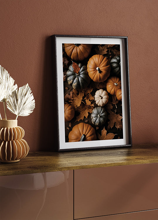 Autumn Pumpkins and Leaves Plakat - Posterbox.dk