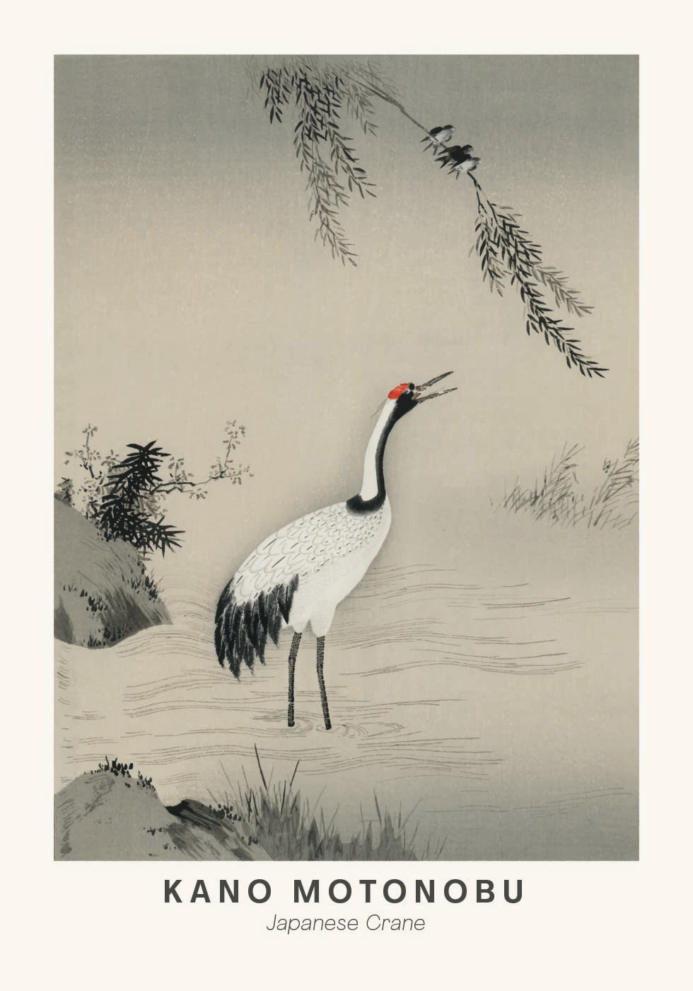 Japanese Crane Illustration Kano Motonobu Plakat - Posterbox.dk