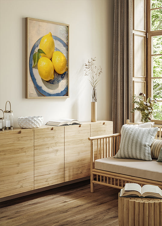 Lemon Still Life, Blue Rimmed Plate Plakat - Posterbox.dk