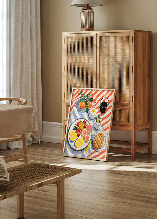 Sunny Breakfast, citrus and croissant art Plakat - Posterbox.dk
