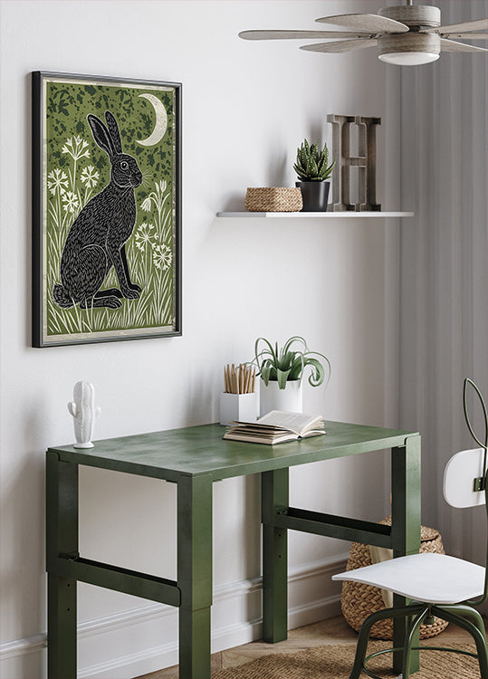 Moonlit Meadow Hare Poster - Posterbox
