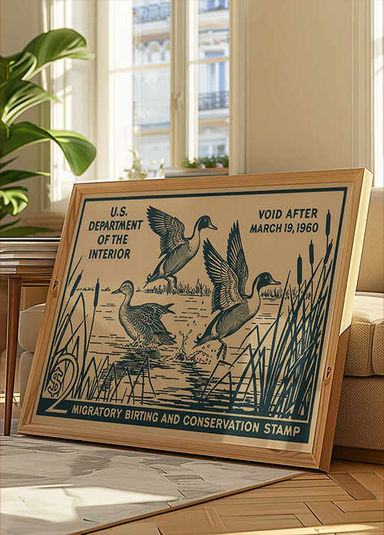 Migratory Birds Vintage Stamp Poster - Posterbox