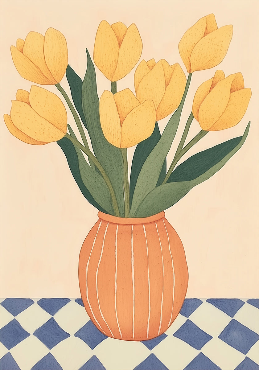 Yellow Tulips in Orange Vase (NEW) - Posterbox