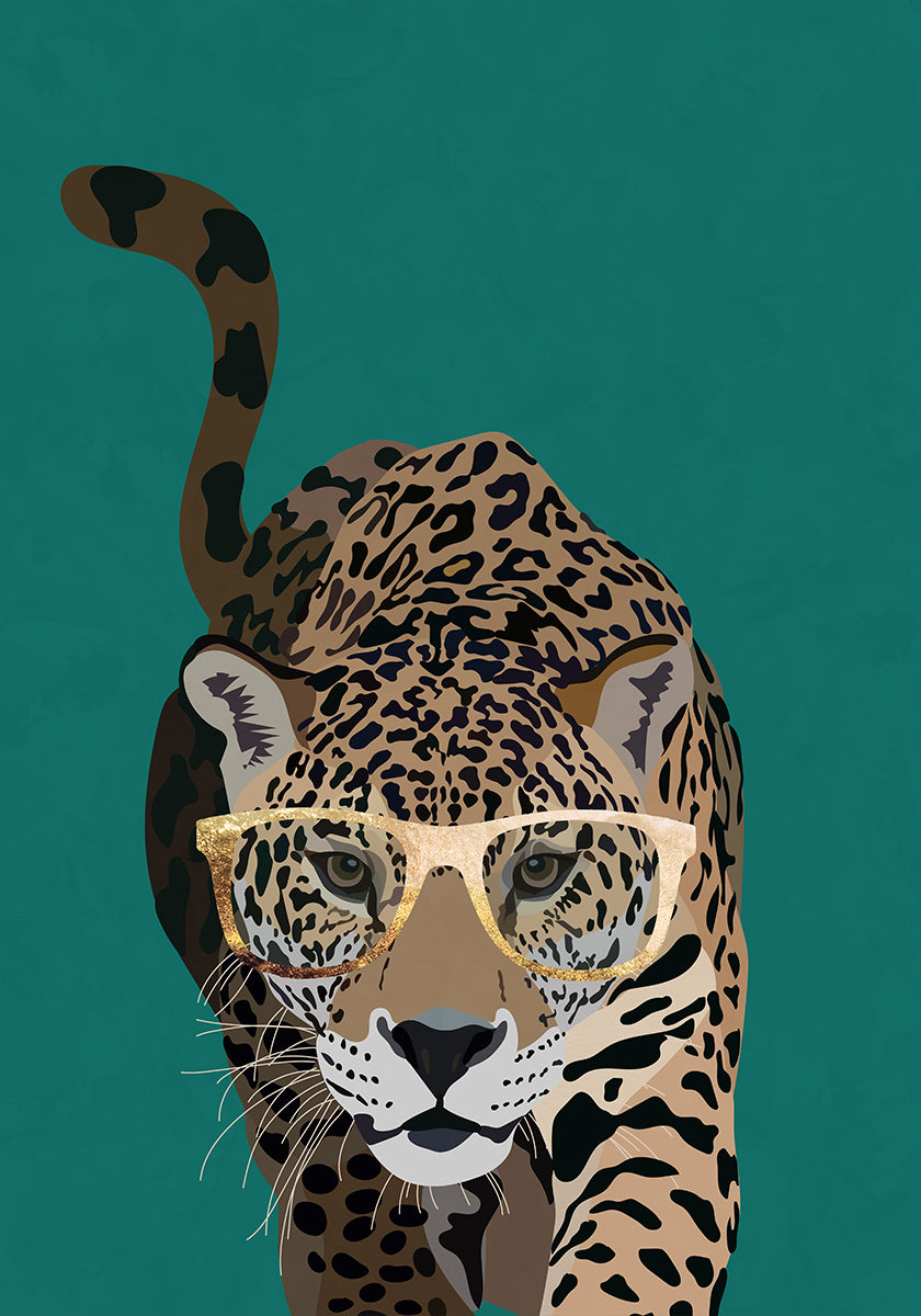 Curioso leopardo verde Póster
