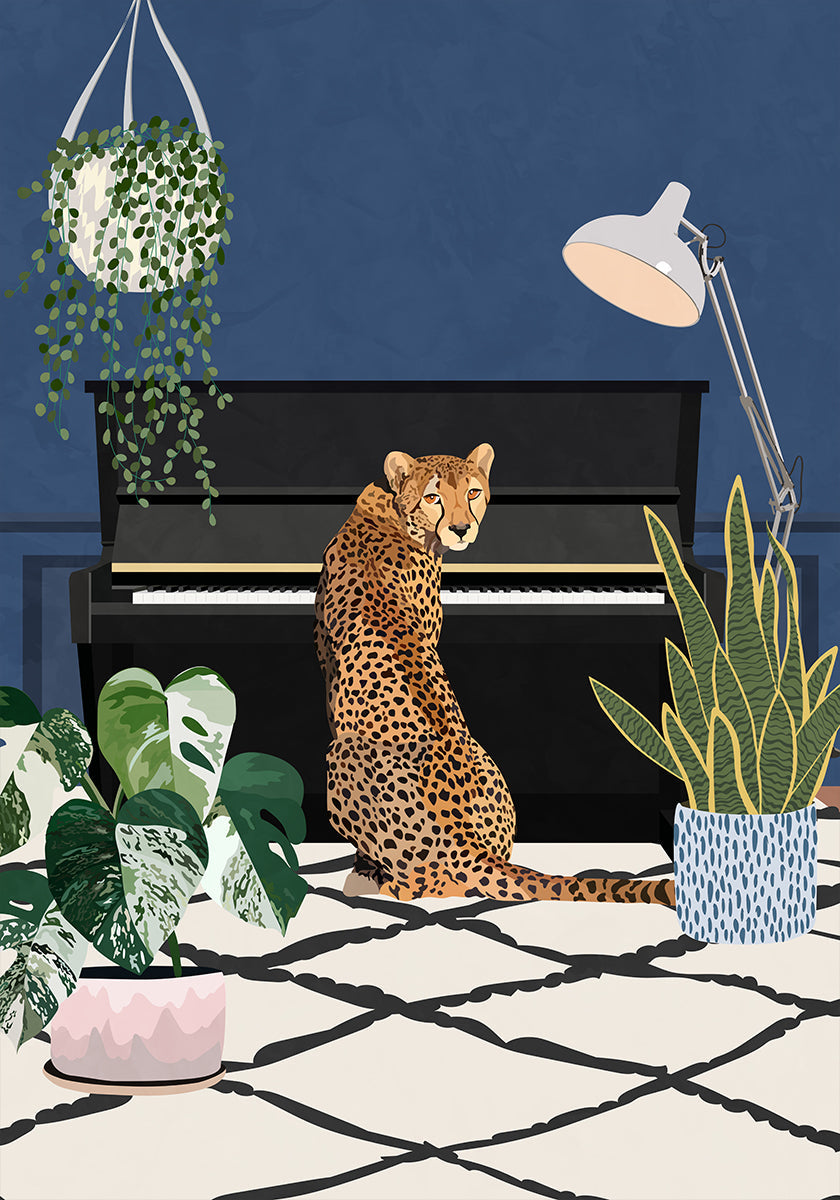 Guepardo tocando el piano Póster