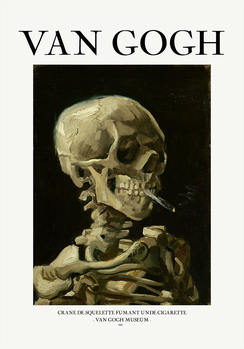Póster Cabeza de un esqueleto con un cigarrillo encendido