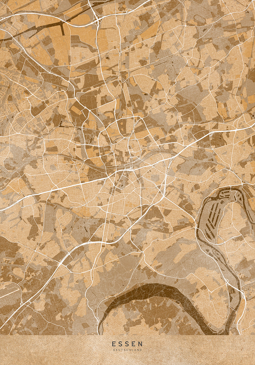 Mapa vintage en sepia del centro de Frankfurt, Alemania (NUEVO)