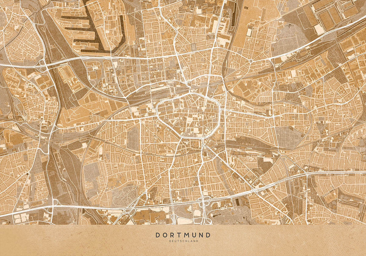 Mapa vintage sepia de Dortmund Alemania (NUEVO)