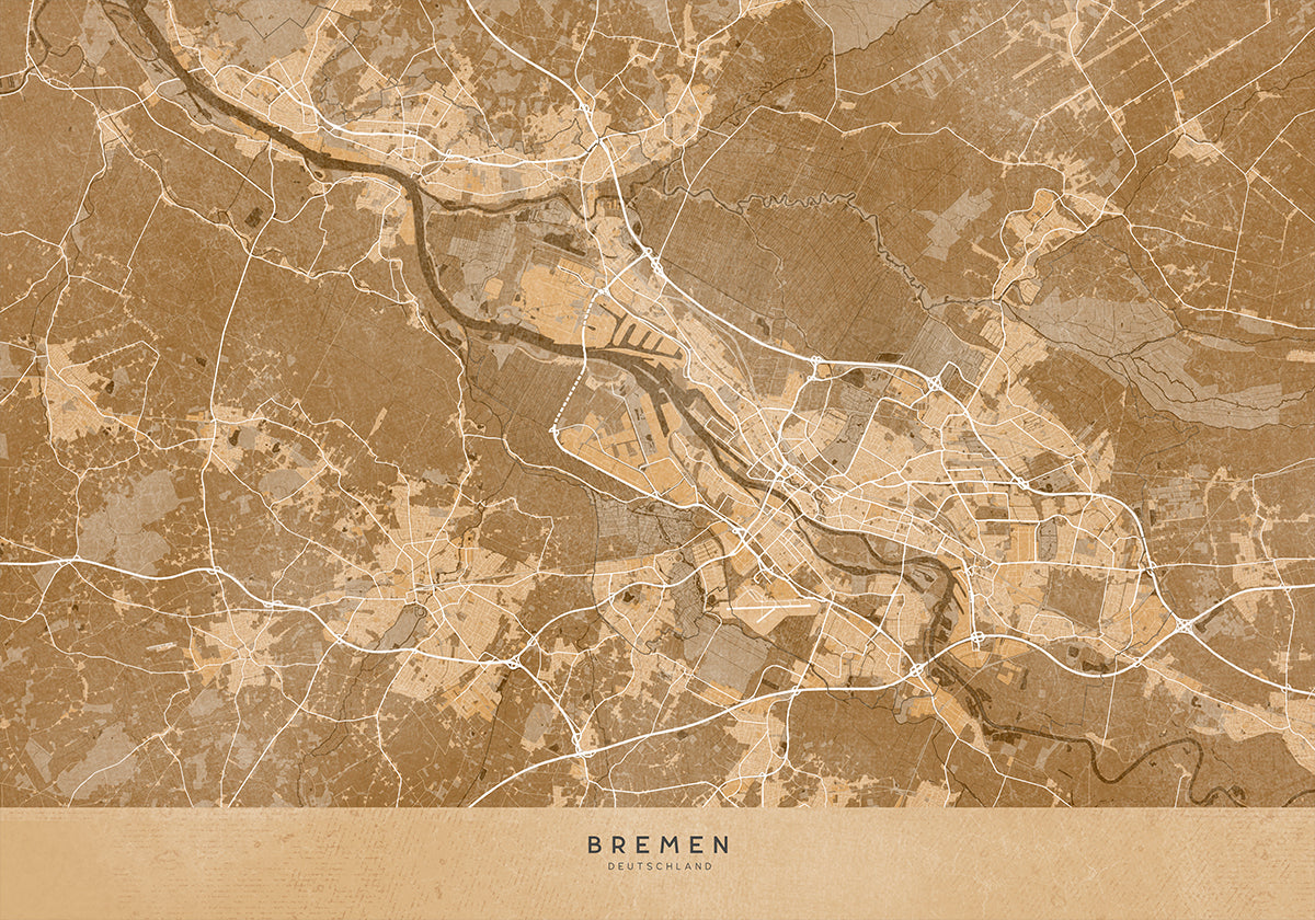 Mapa vintage sepia de Bremen Alemania (NUEVO)