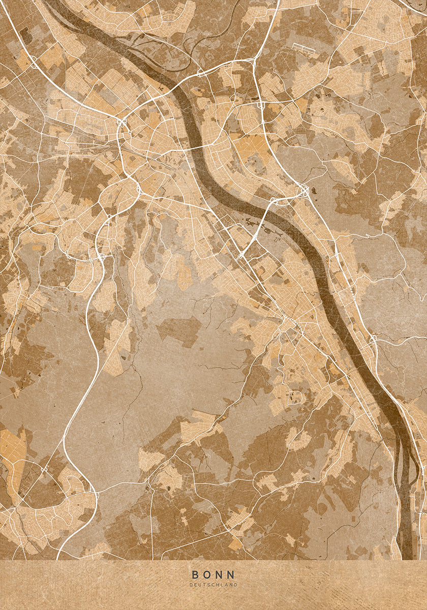 Mapa vintage sepia de Bonn Alemania (NUEVO)