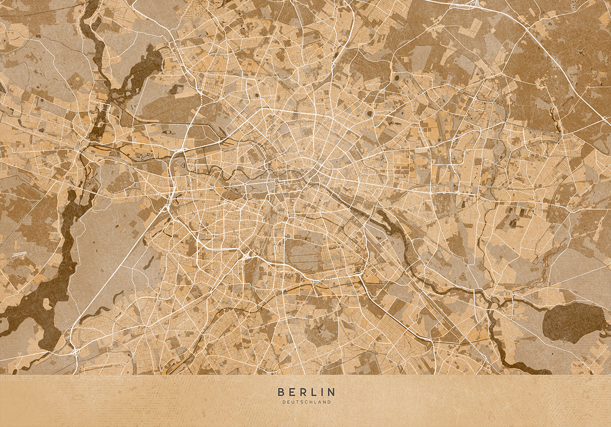 Mapa vintage sepia de Berlín en Alemania (NUEVO)
