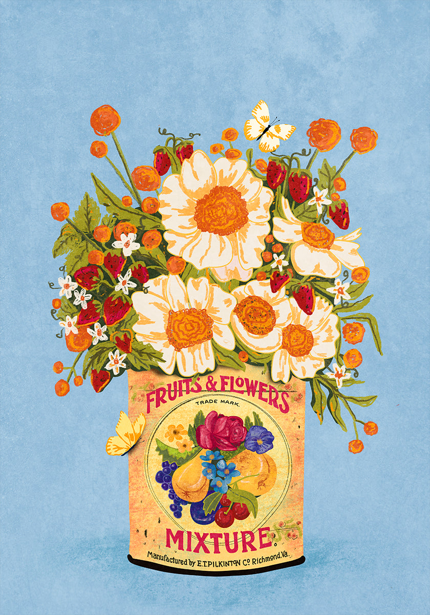 Flores en una lata de té vintage