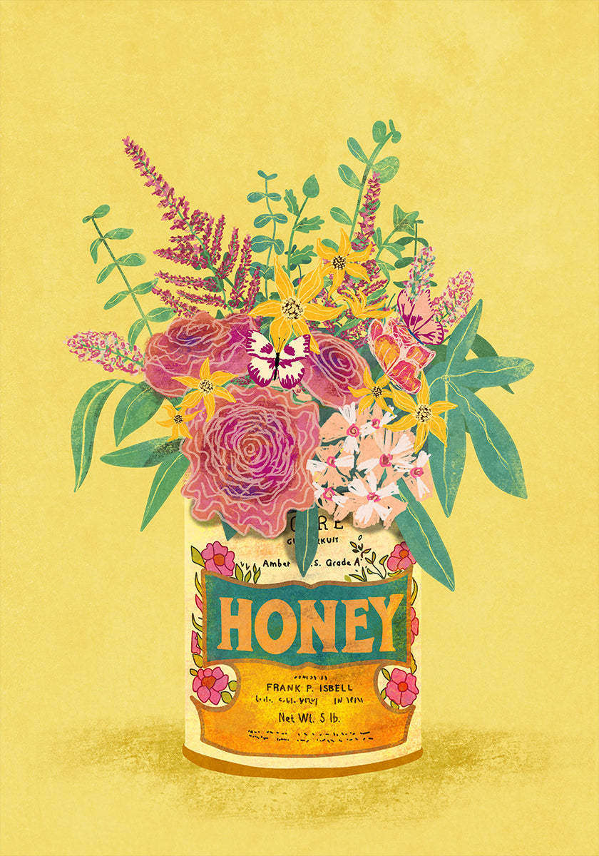 Flores en una lata de miel vintage