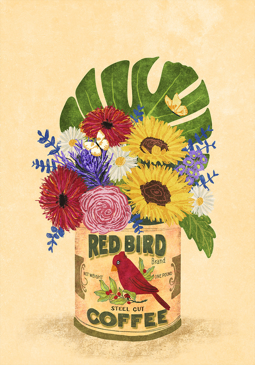 Flores en una lata de café vintage Póster