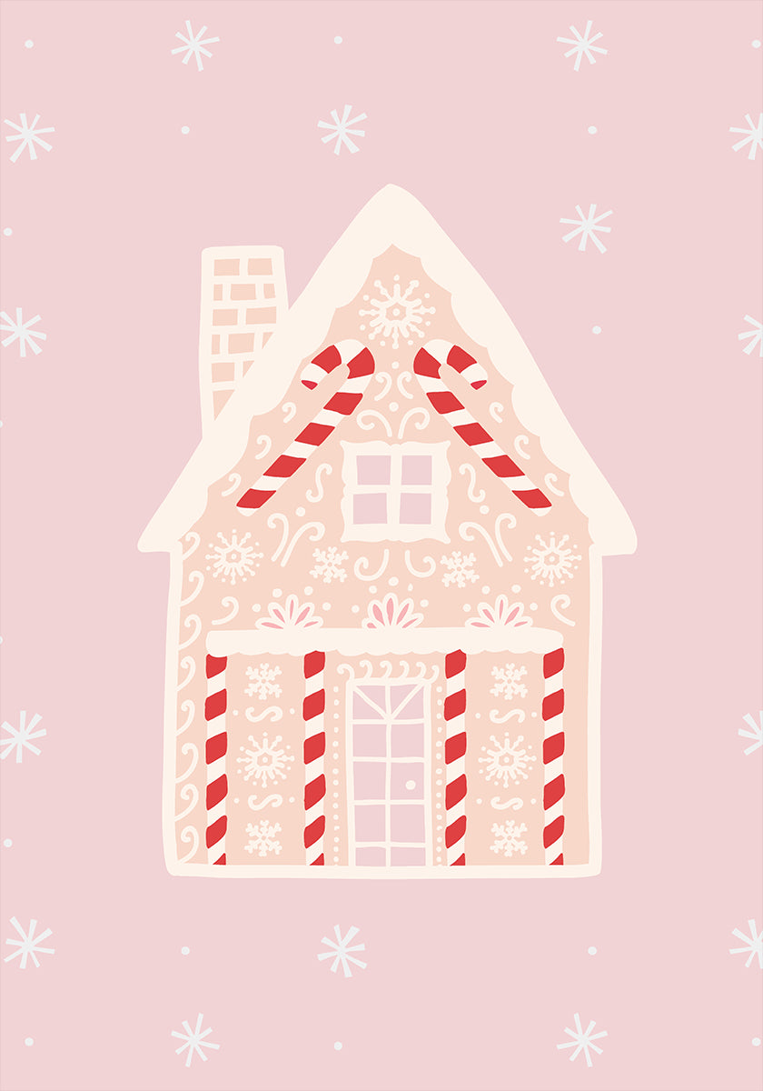 Casa de pan de jengibre rosa Póster
