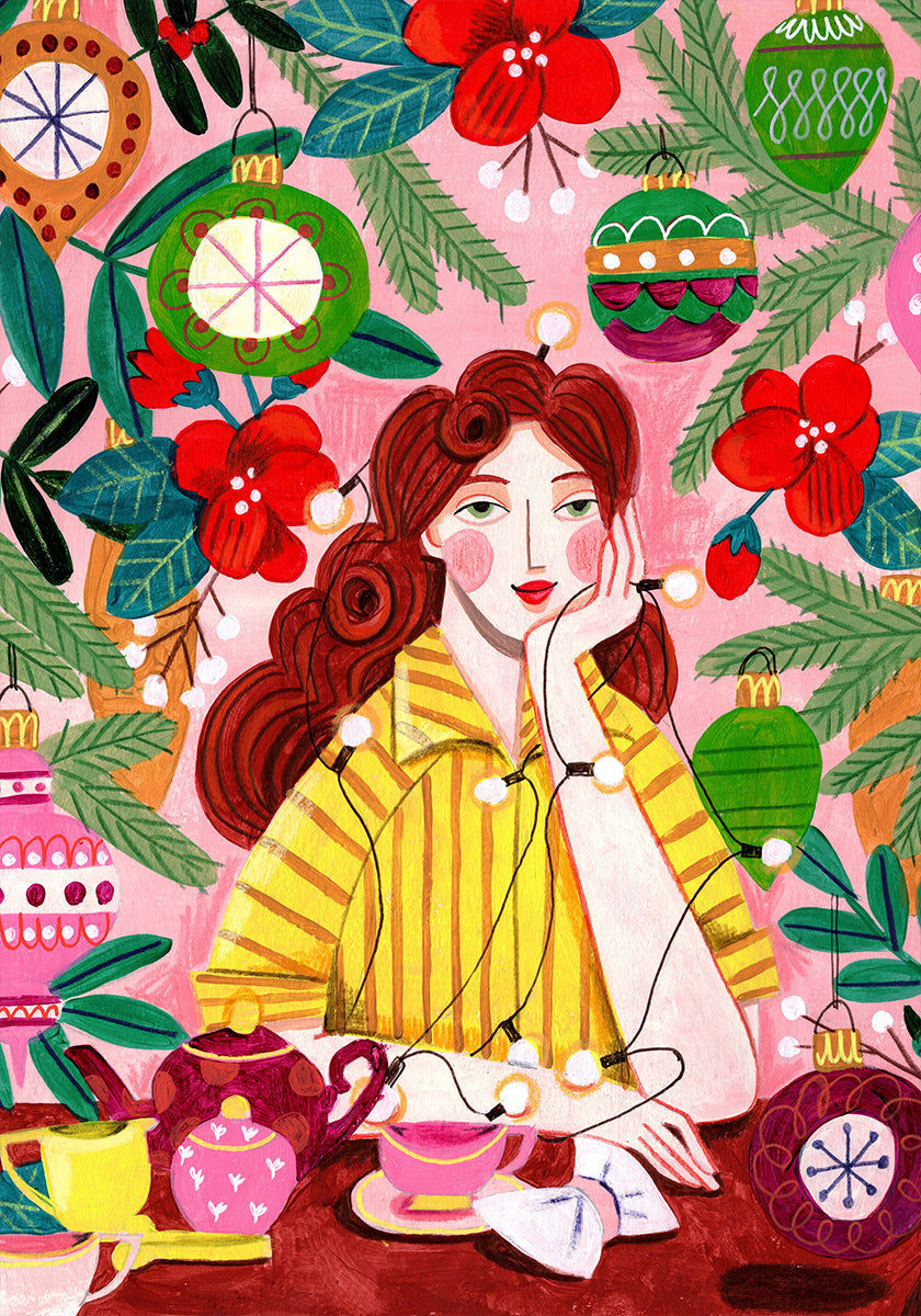 Mujer de Navidad retro Póster